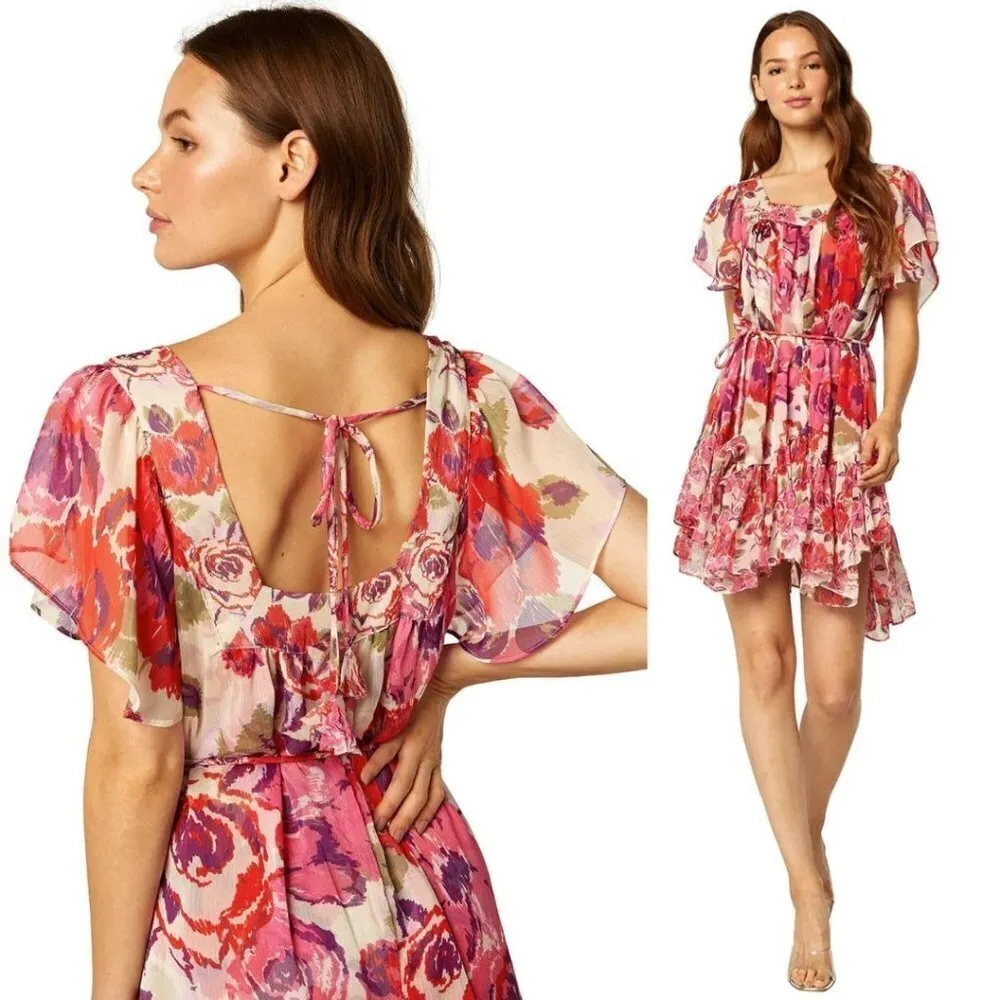 MISA Los Angeles Kasey Coming Up Roses Floral Print Water Color Mini Dress - Image 8