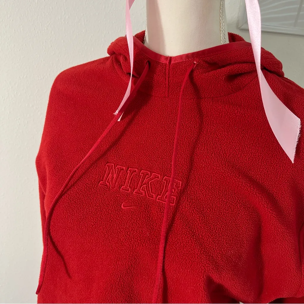 Vintage Y2K Nike‎ Silver Tag Red Fleece Hoodie Pullover Womens Size Large - Image 3