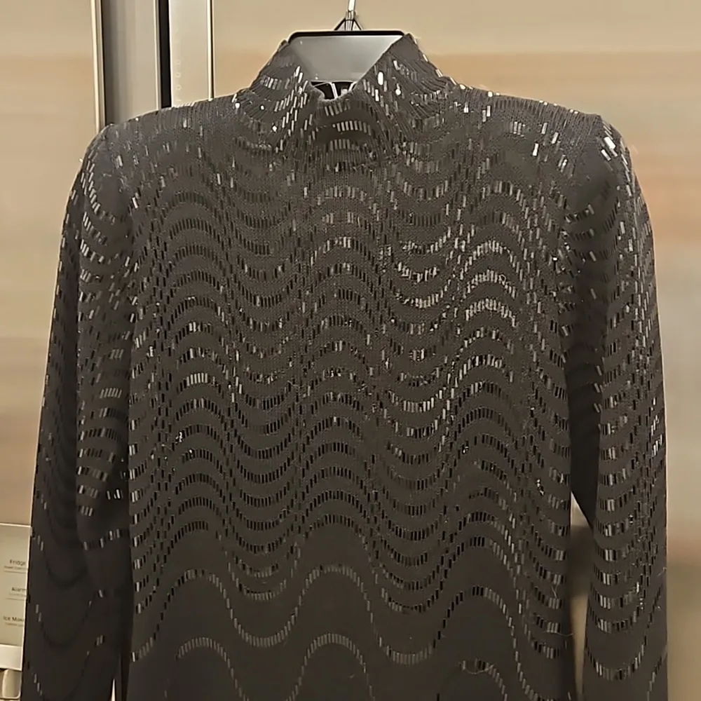 💕ST JOHN💕Vintage Metallic Waves Knit Evening Dress ~ Black Size 2 - Image 3