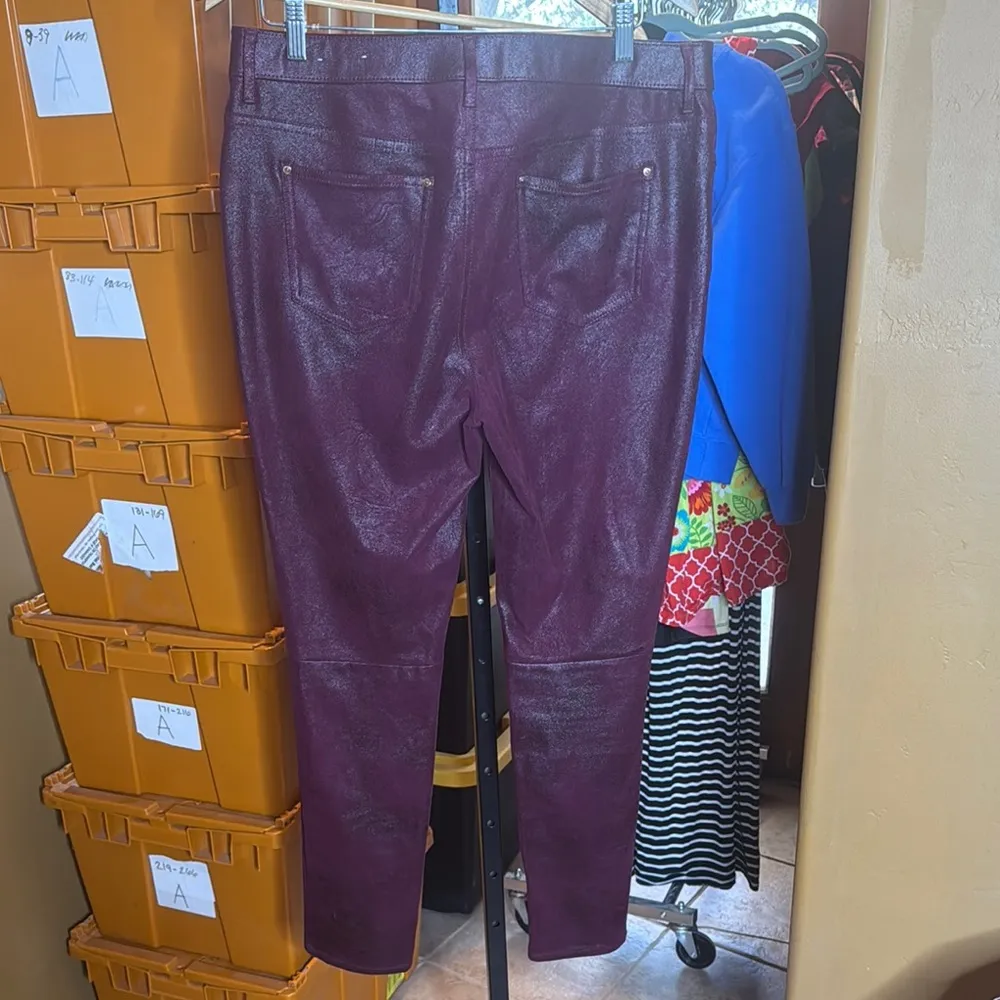 Chicos The Ultimate Fit Faux Suede Slim Pant Burgundy Skinny Size 10 (1.5T) - Image 4