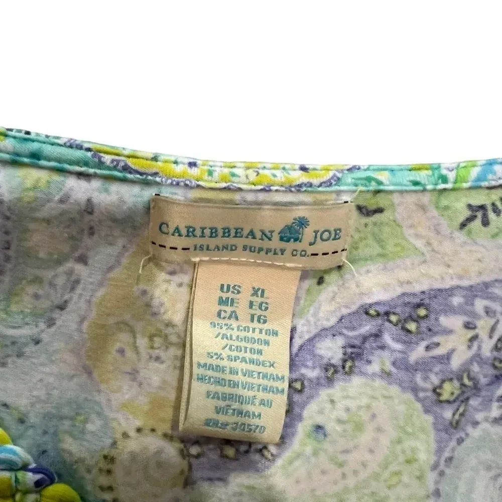 Caribbean Joe Women's Blue & Green Tropical Paisley Short Sleeve Top Size XL‎ - Image 3