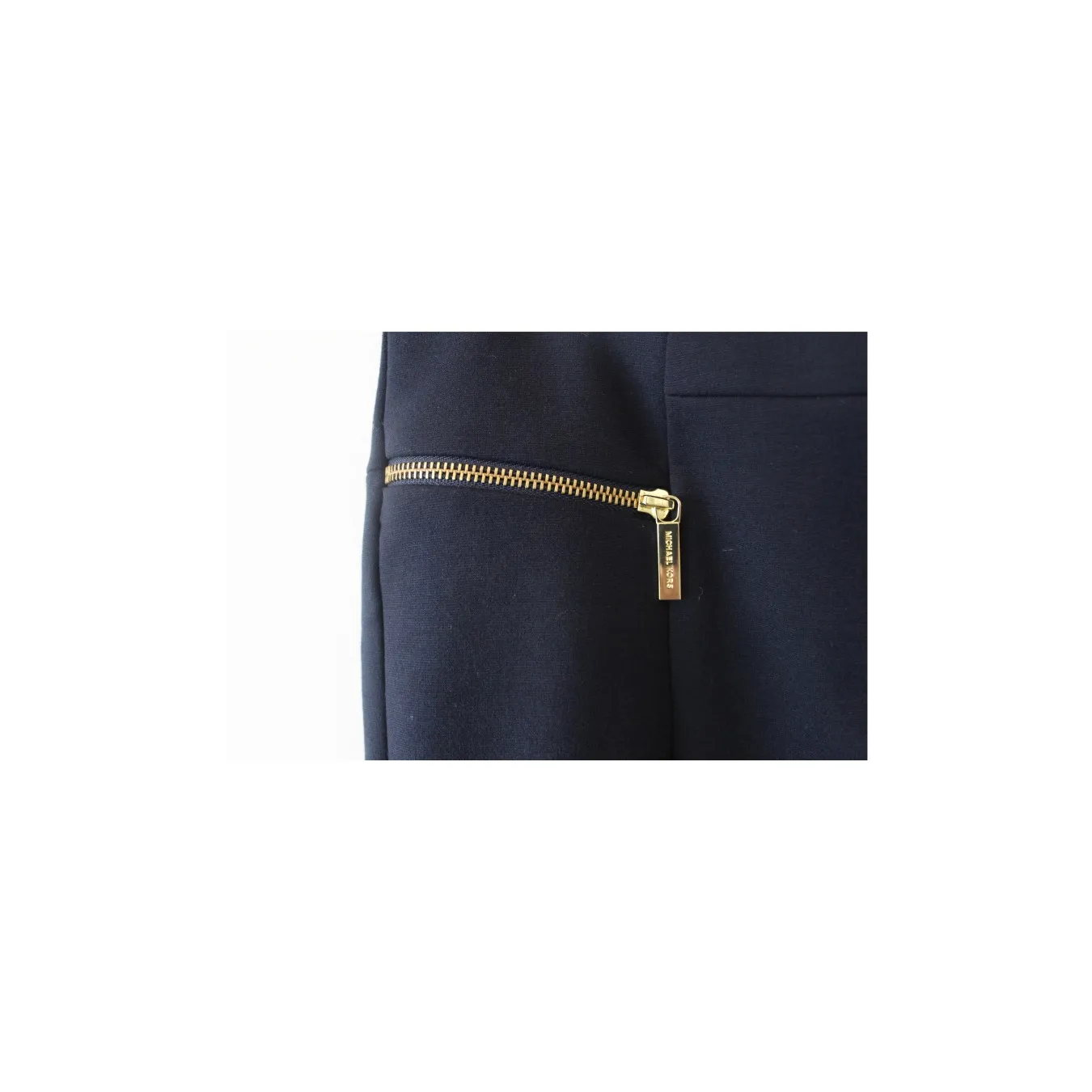 Nwot Womens Michael Kors Skirt Blue Gold Zipper Size 4‎ Pencil Mini Skirt W/Slit - Image 3