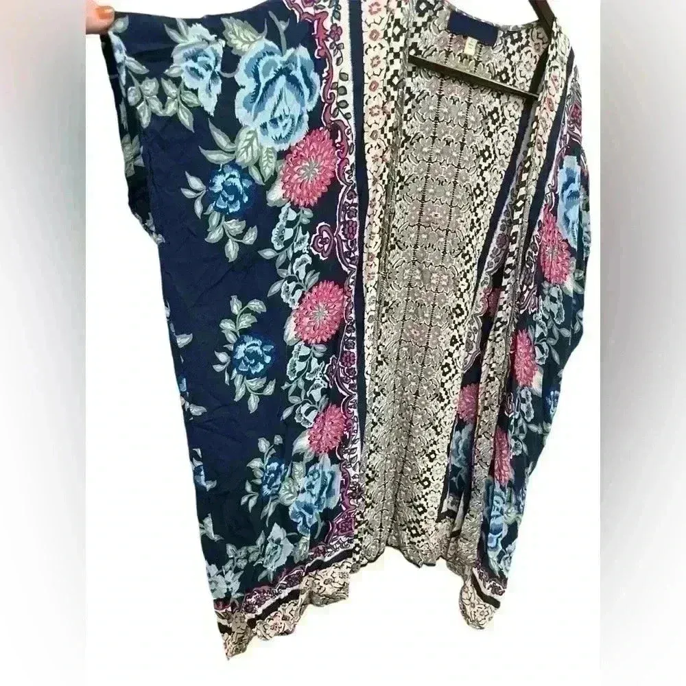 Womens Boho Long Floral Kimono Large‎ Bohemian Lightweight Cottagecore Festival Blue - Image 3