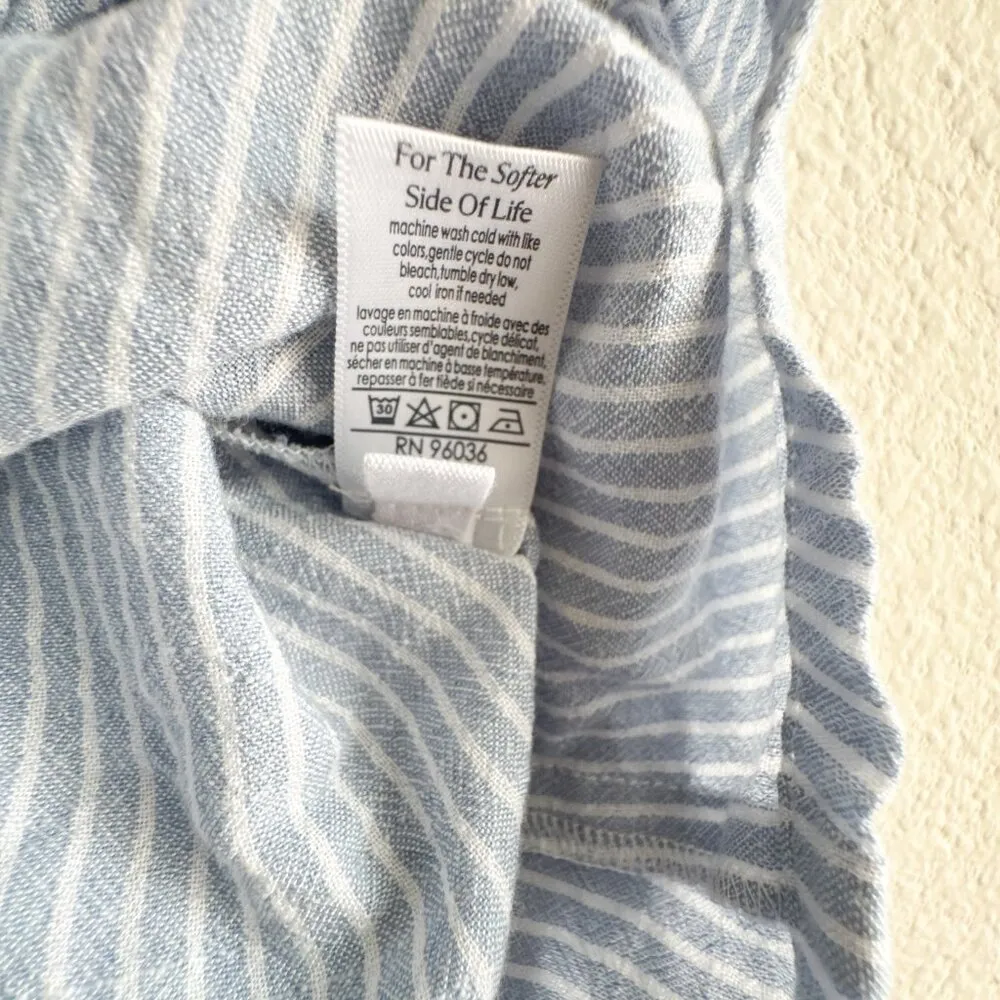 Eberjey Long Sleeve Nautico Stripe Blue White Shirt Top Size Medium - Image 5