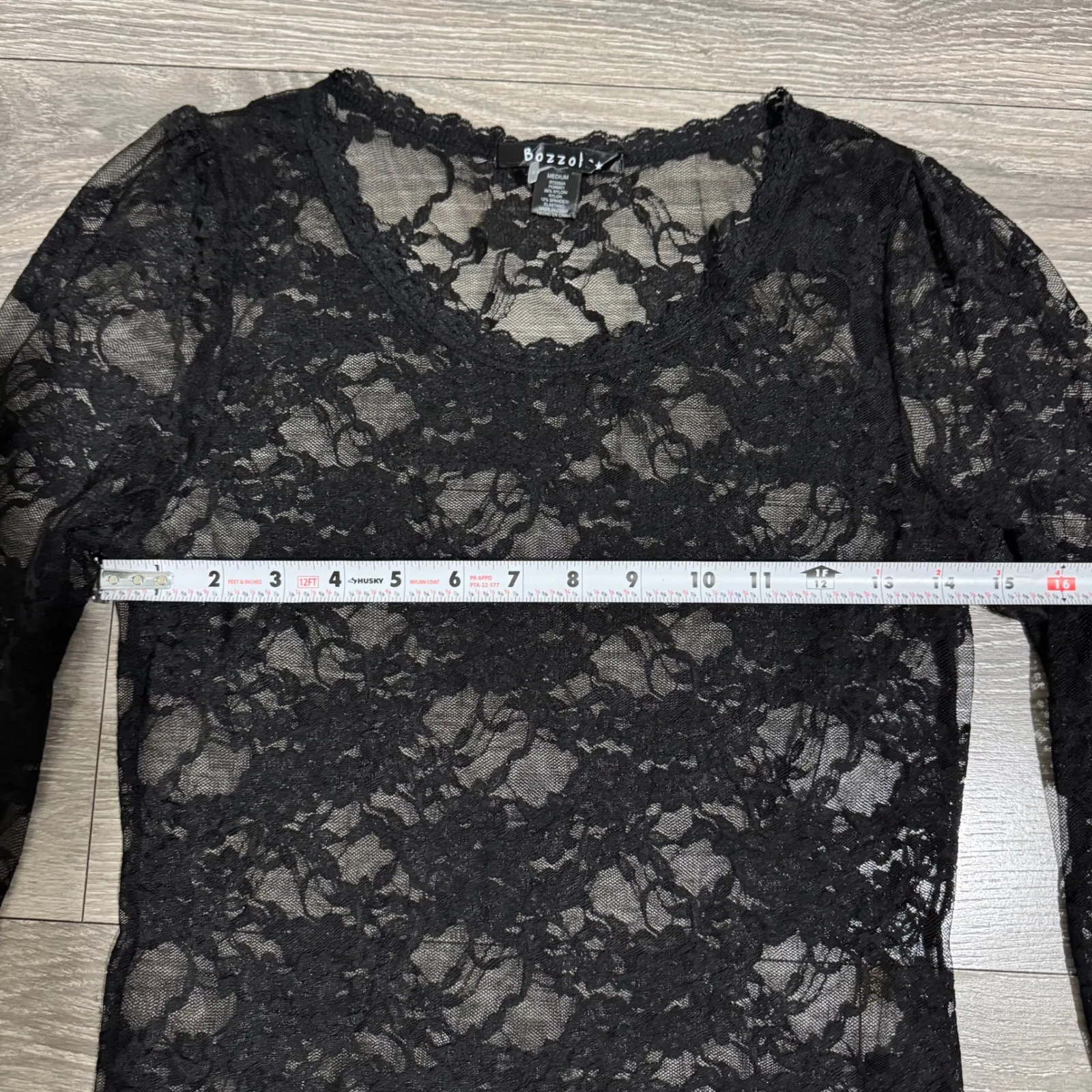 Y2K Fairy Bozzolo Black Lace Sheer Long Sleeve Top V-Neck Women M Whimsigoth - Image 9