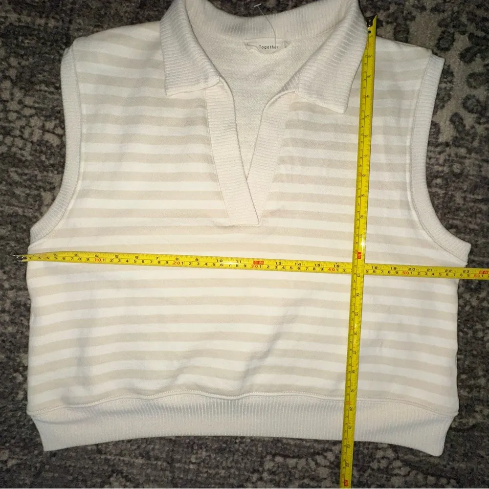 By Together L Natural Taupe Knit Cotton Stripe Collar Neck Sleeveless Vest Top - Image 8