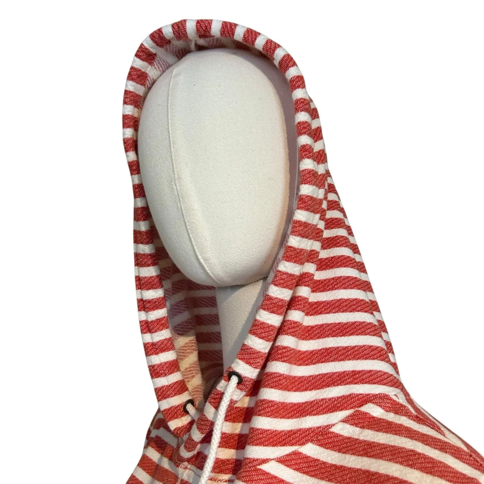 J. Crew Hoodie Pockets Red White Stripe Long Sleeve Front Pockets Relaxed SZ Lg - Image 6