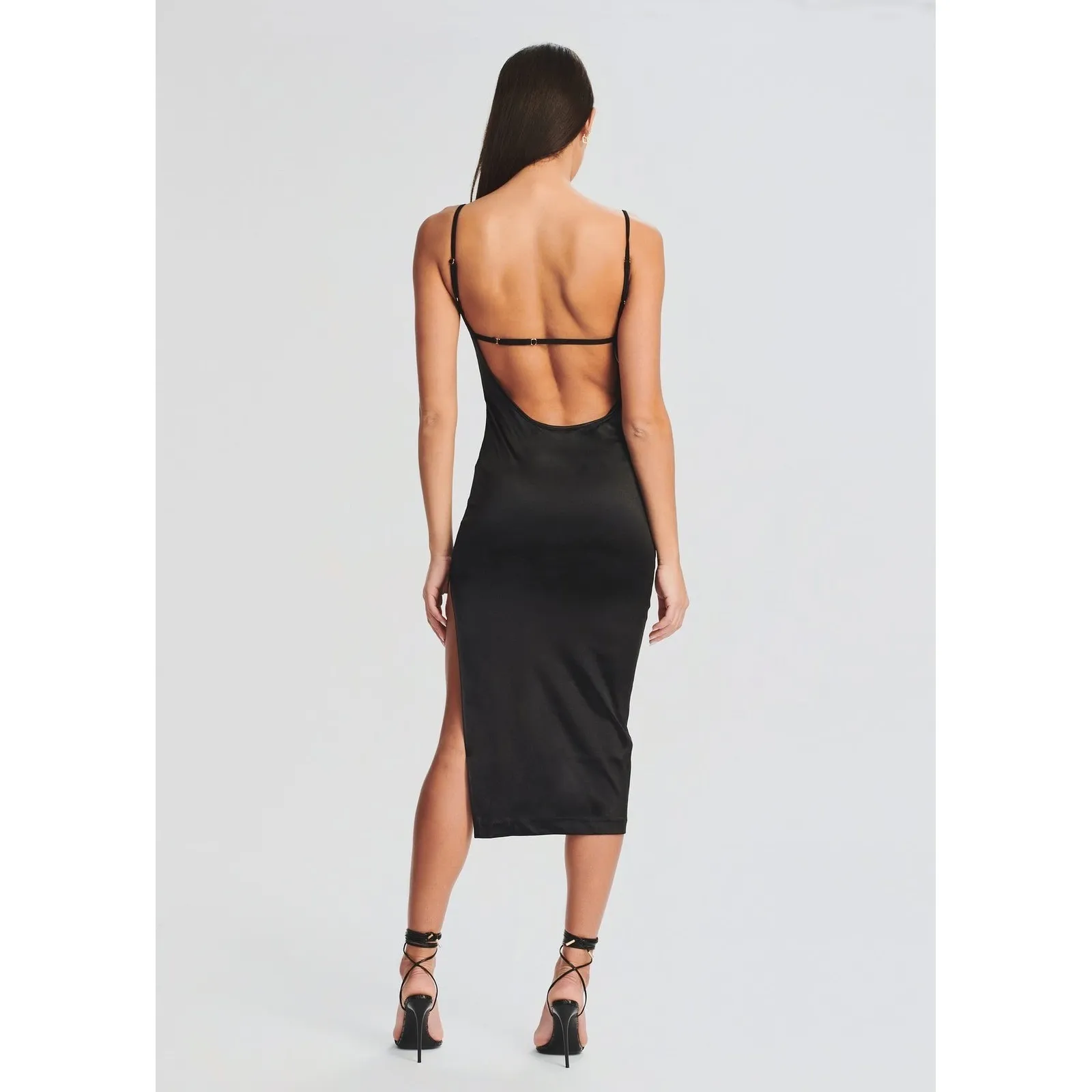 New! Ser.o.ya‎ Birdie Midi Bodycon Dress Black Stretch Satin Sz Small $295 - Image 8