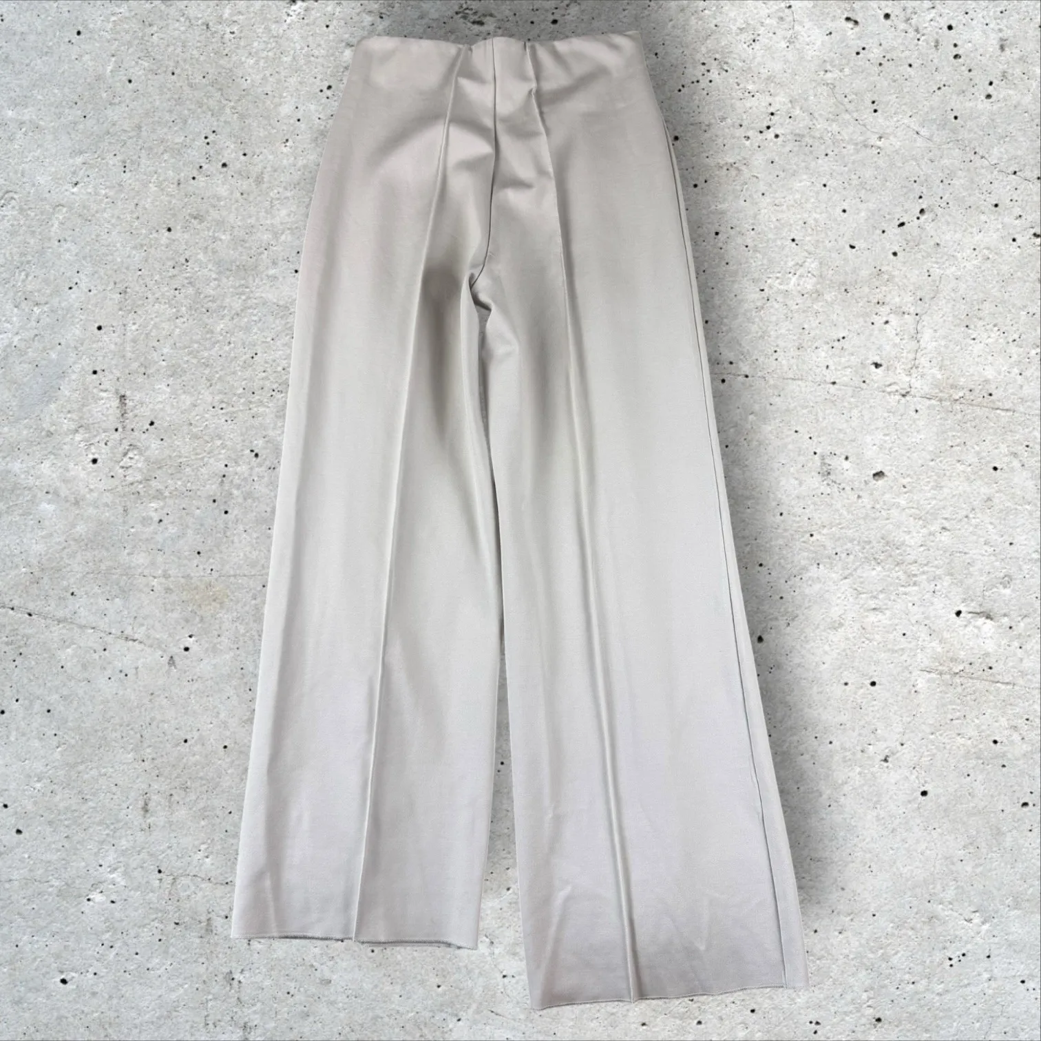 OZAI N KU‎ Front Slit High Waist Elastic Waist Wide Leg Asymmetric Pants Size S Tan - Image 4
