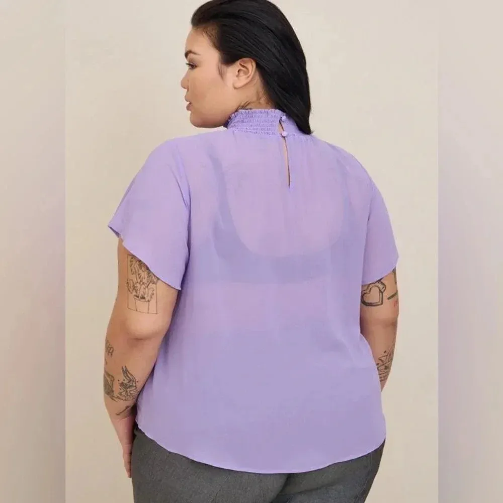 Torrid Lavender Lilac Sheer Chiffon Mock Neck Flutter Sleeve Top Blouse Size L 0 - Image 4
