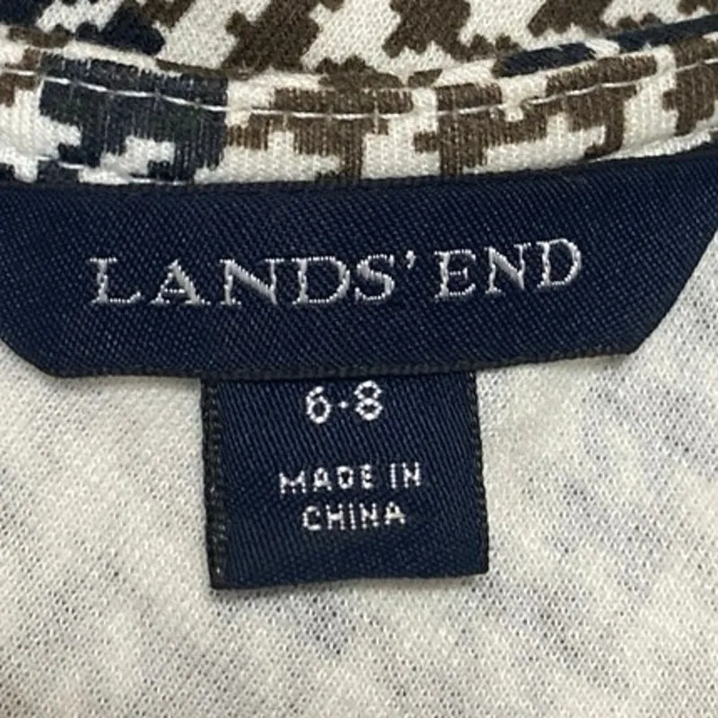 Lands' End Brown Houndstooth Plaid Faux Wrap Belted Mini A-line Dress Size 6-8 - Image 4