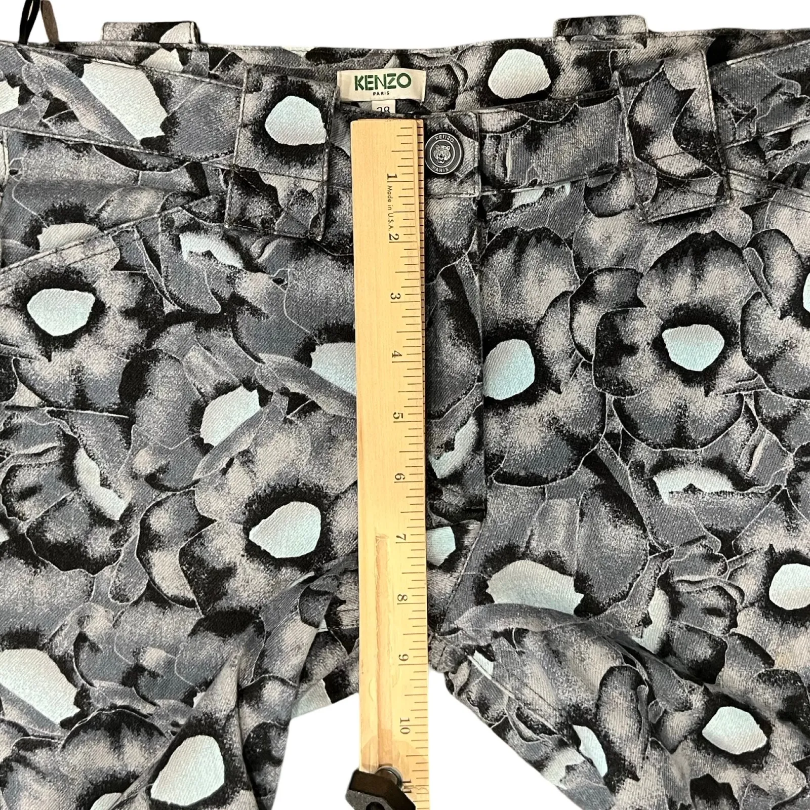 Kenzo Gray Black Blue Iridescent Floral Zip Ankle Stretch Skinny Jeans Sz 38 / 8 - Image 7