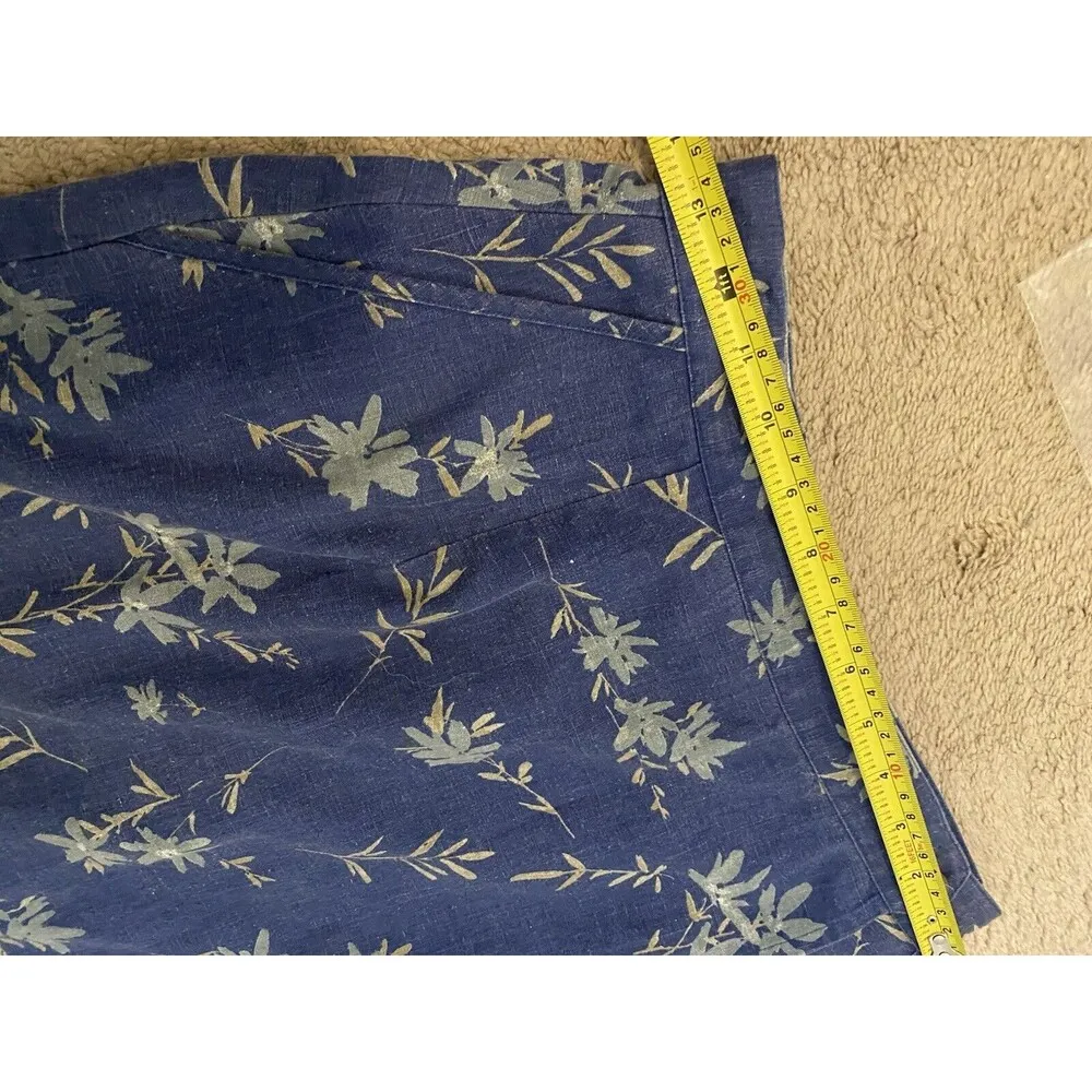 Vintage 1980s L.L. Bean Linen Floral Wrap Skirt Blue Floral Pattern Size 6 - Image 11