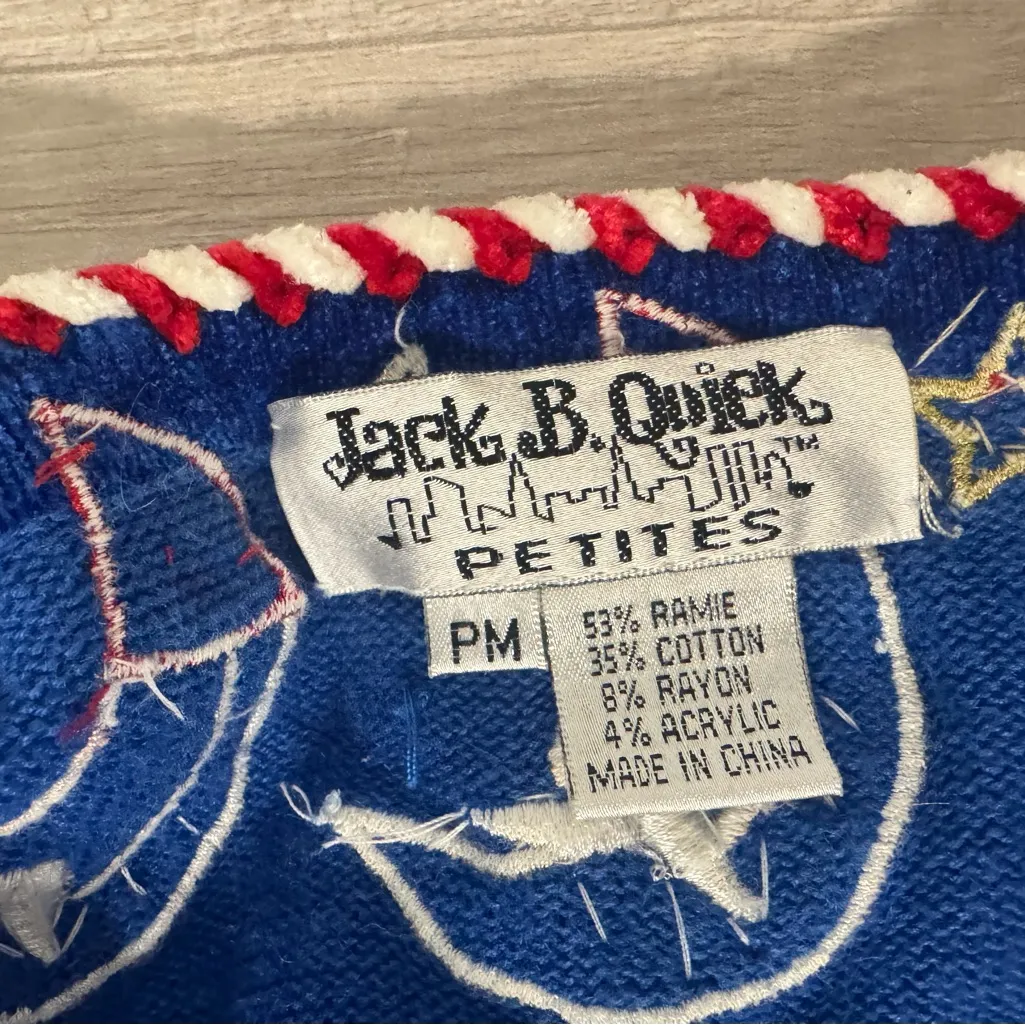 Jack B. Quick Christmas Sweater Cardigan Santa Moon Beading Red White Blue Med P Size undefined - Image 8