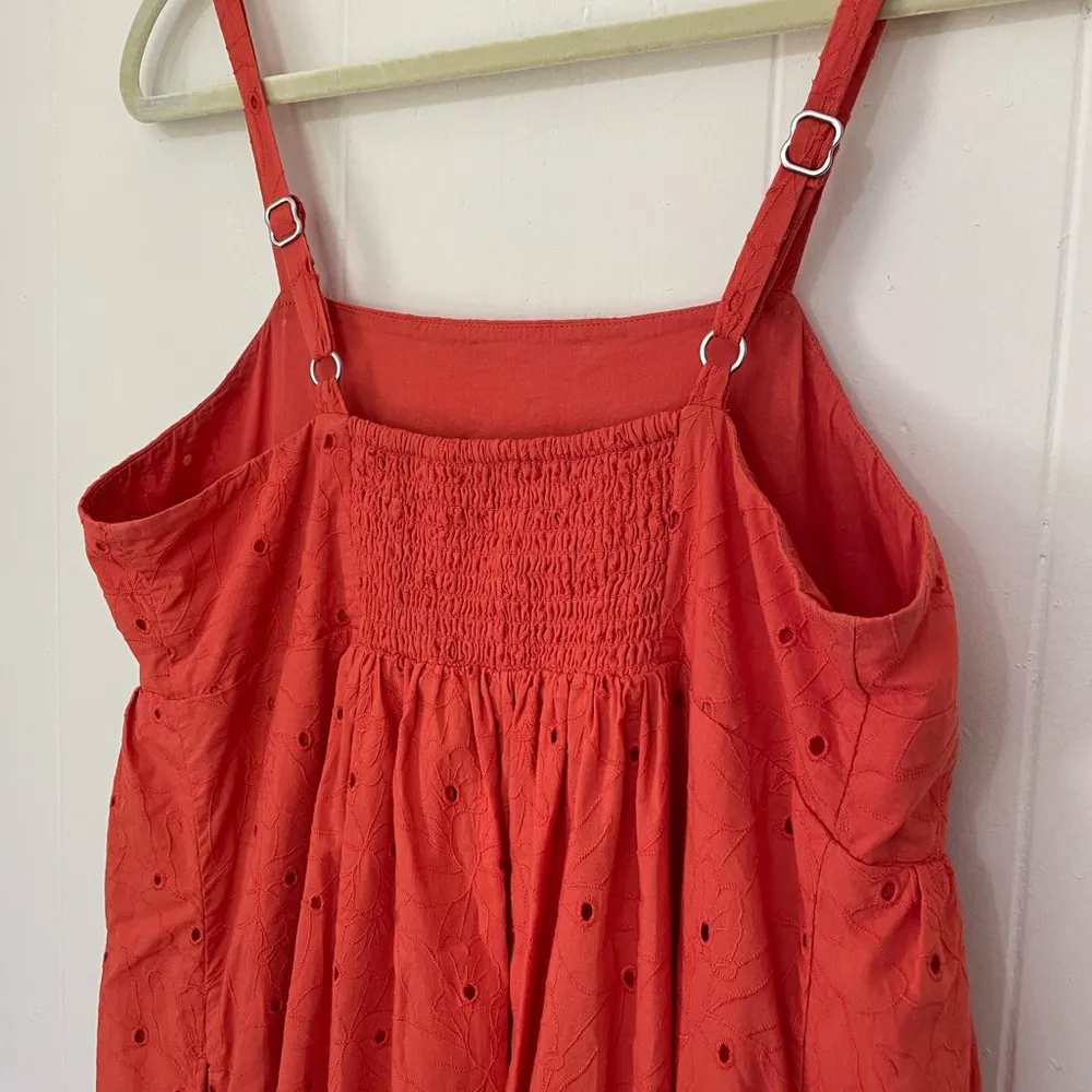 Madewell Eyelit Summertime Cami Midi Dress Rusted Clay Orange Pockets ~ Size M - Image 12