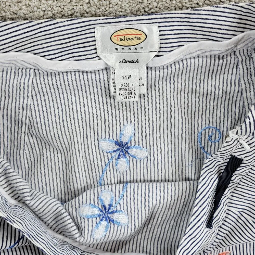 Talbots Womens Skirt 14 Blue White Striped Embroidered Flowers Stretch Lined - Image 11