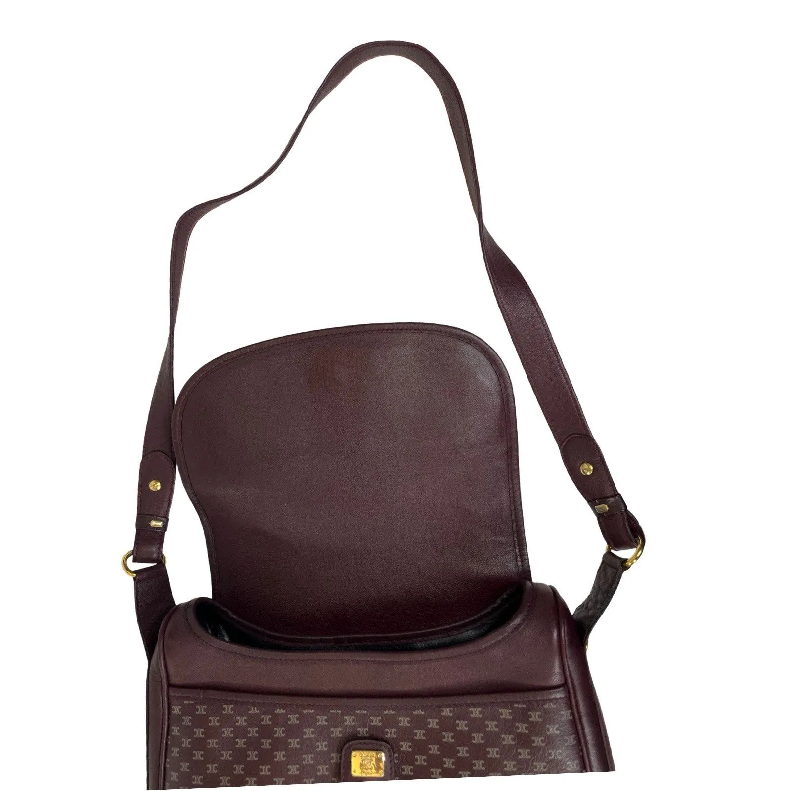 Vintage Celine Macadam Burgundy Flap Shoulder Bag Made In Italy Gold Hardware - Image 9