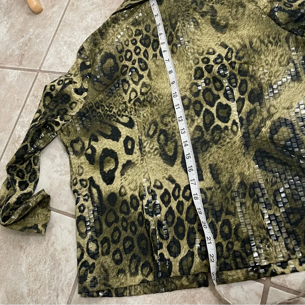 Misook EXCLUSIVELY  Clear Sequin Paillette Leopard Print‎ Zip Up Jacket MEDIUM - Image 7