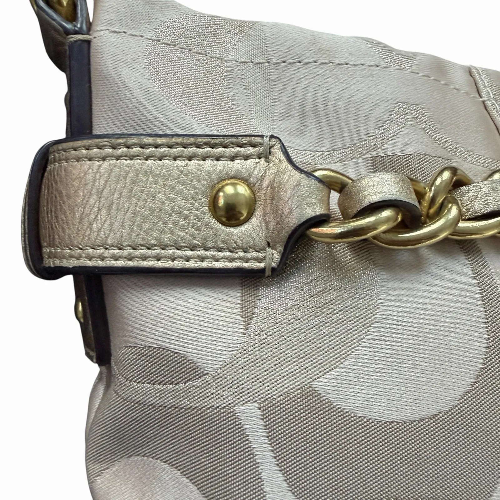 Coach F19820 Signature Canvas Gold Leather Hobo Shoulder Bag Medium - Image 3