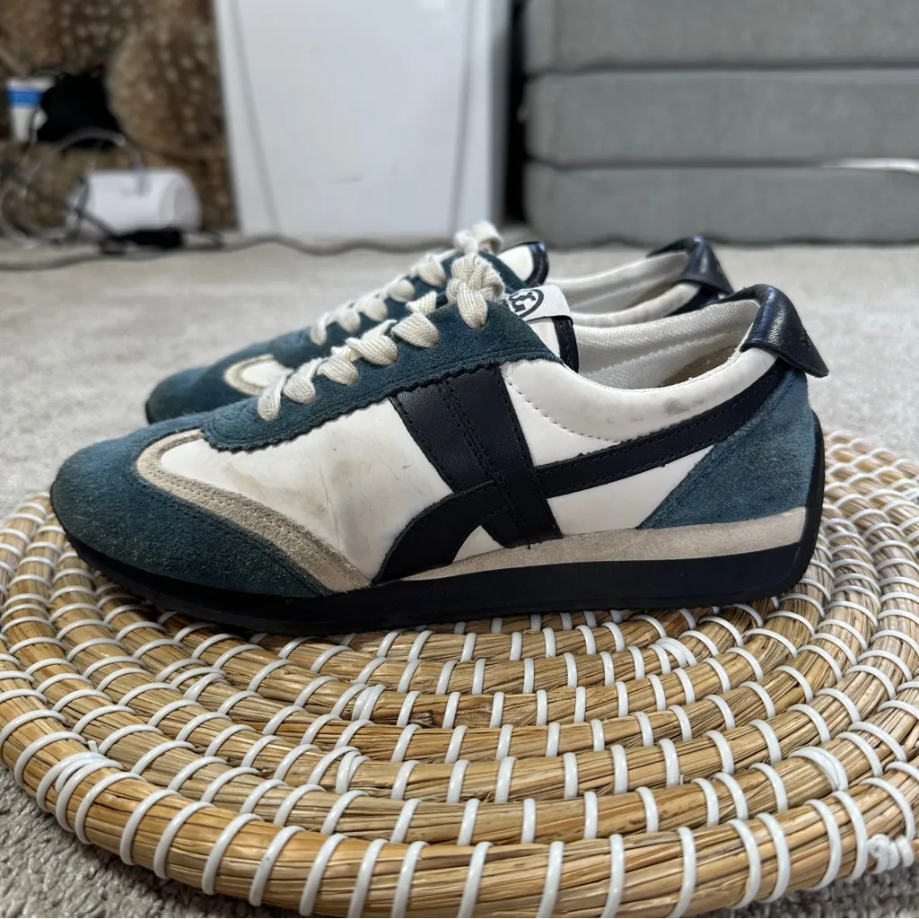 Tory Burch Hank Snow White/Bright Navy Low Top Sneakers Shoes Suede Leather 5 - Image 7