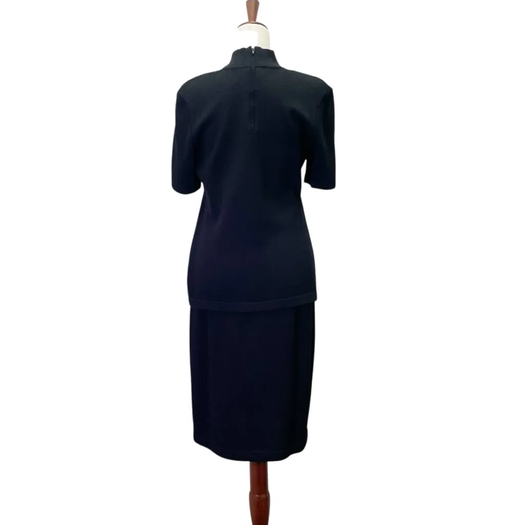 St. John Basics Santana Knit 2 Pc Set Black Top Sz S & Skirt Sz 6 Classic USA - Image 3