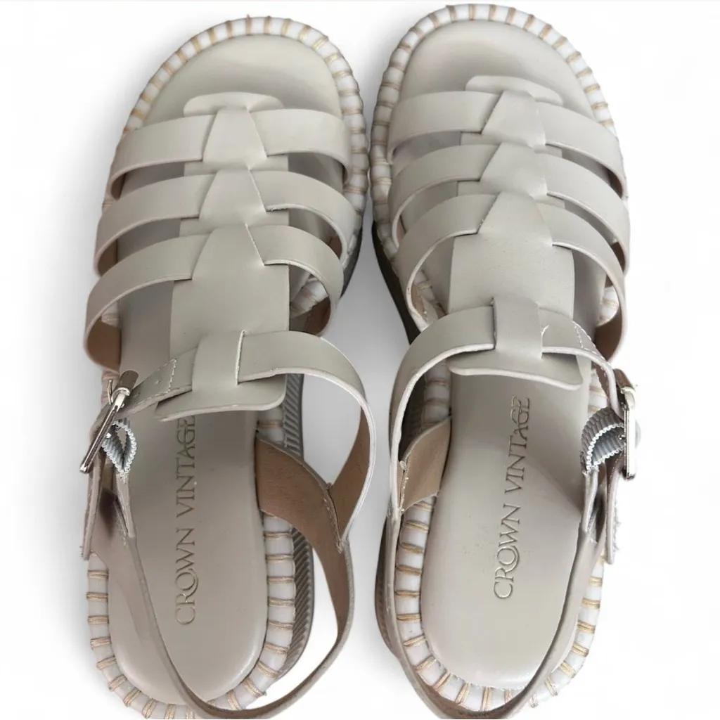 Crown Vintage Gracen Fisherman Wedge Sandals Women’s 8.5 Pearly Beige Platform - Image 4