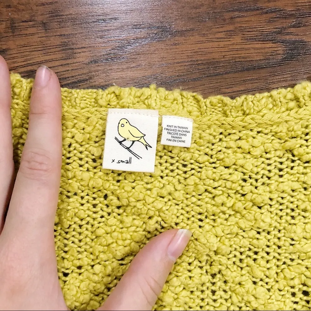 Yellow Bird • Anthropologie Peaked Pointelle sweater knot twist chartreuse - Image 4