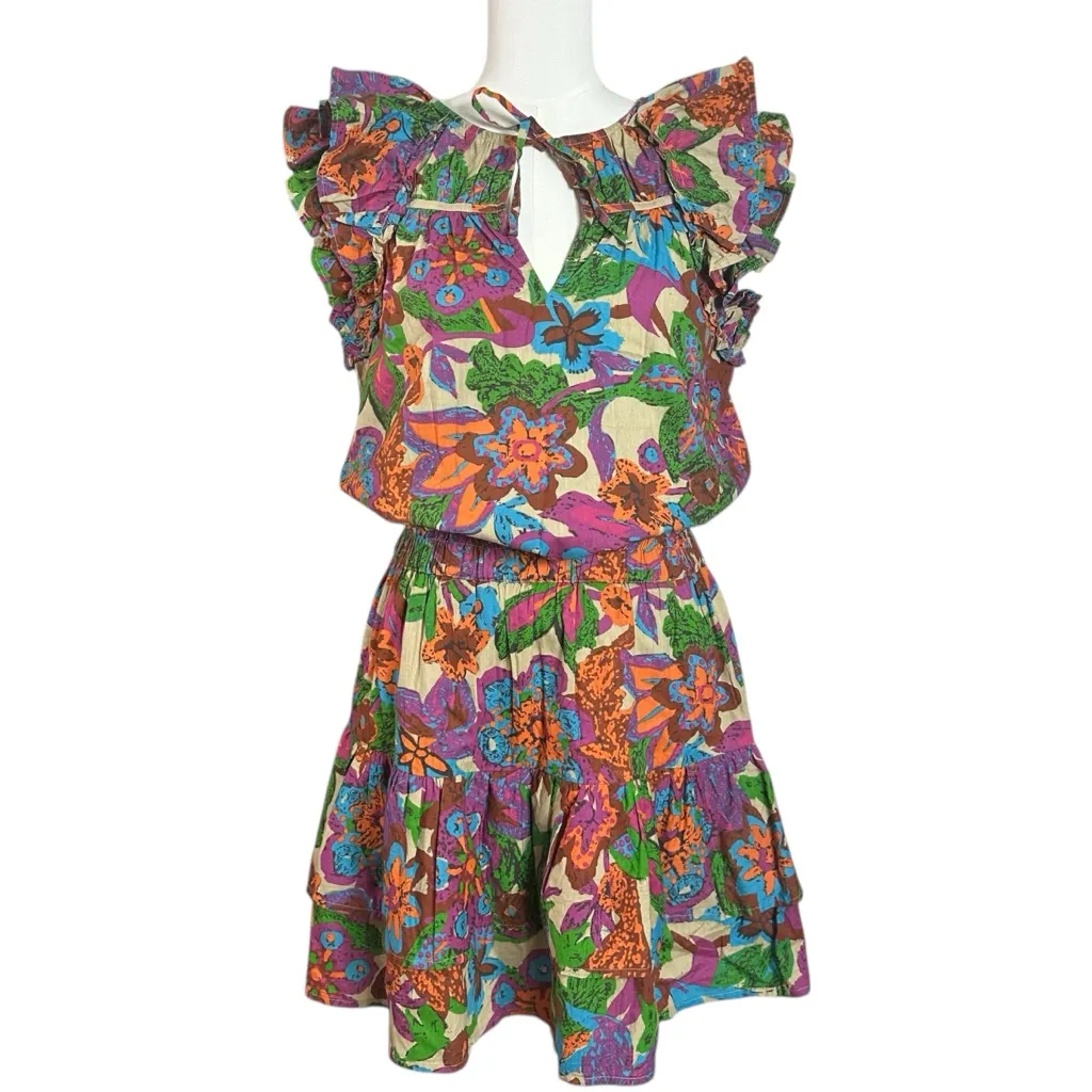 Jennifer & Grace Tropical Floral 2 Piece Skirt Set Size Small Ruffles Colorful Purple - Image 4