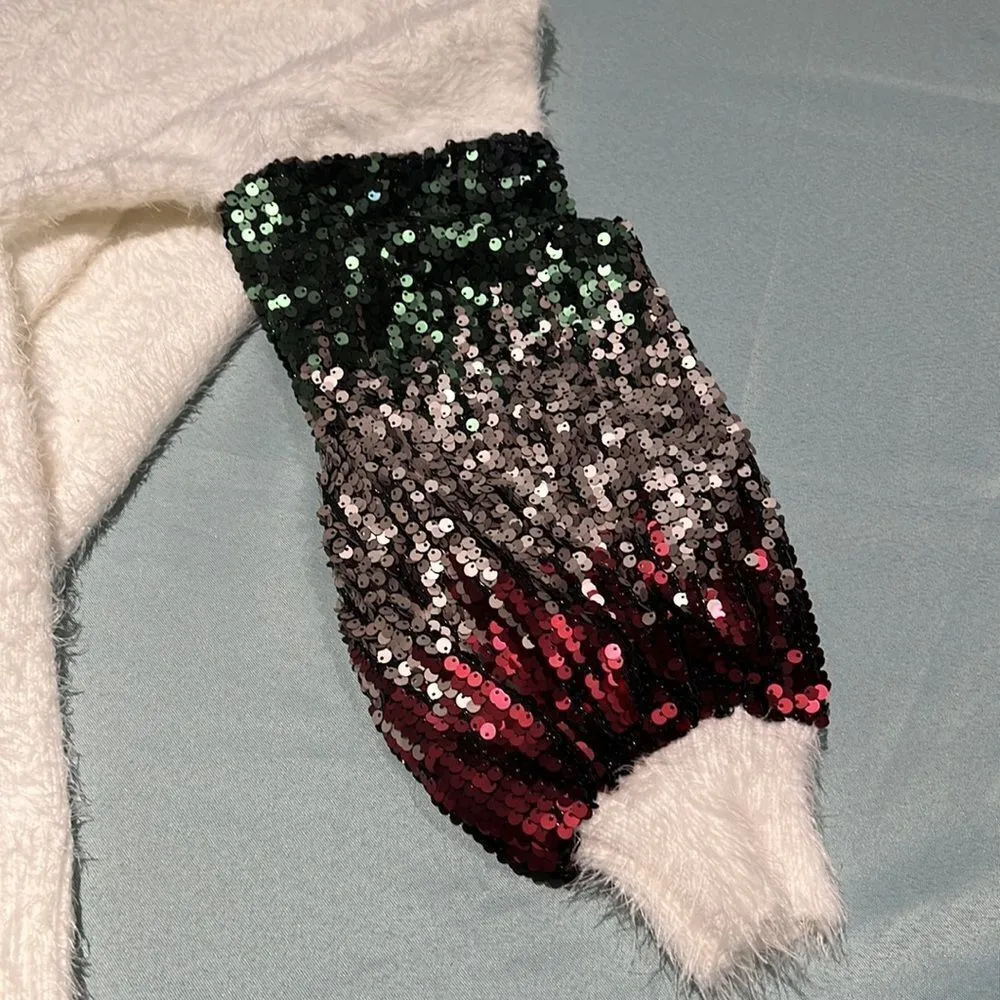 Cream Puffy Sleeve Sequence Fuzzy Sweater Size S/M C31 Red Size M - Image 4