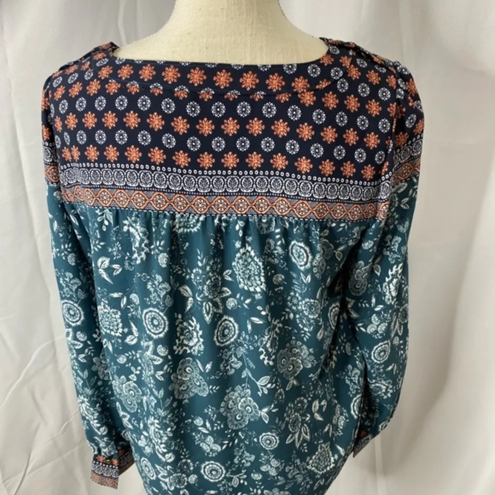 Loft semi-sheer Flowy top. Floral/ paisley print puff sleeves size xs - Image 9