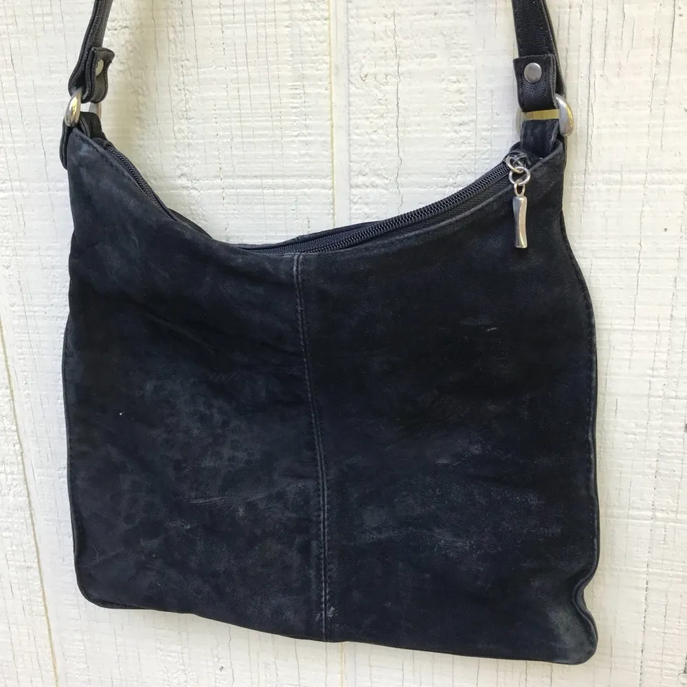 70s Disco Vintage Suede Leather Blk Shoulder Bag - Image 6