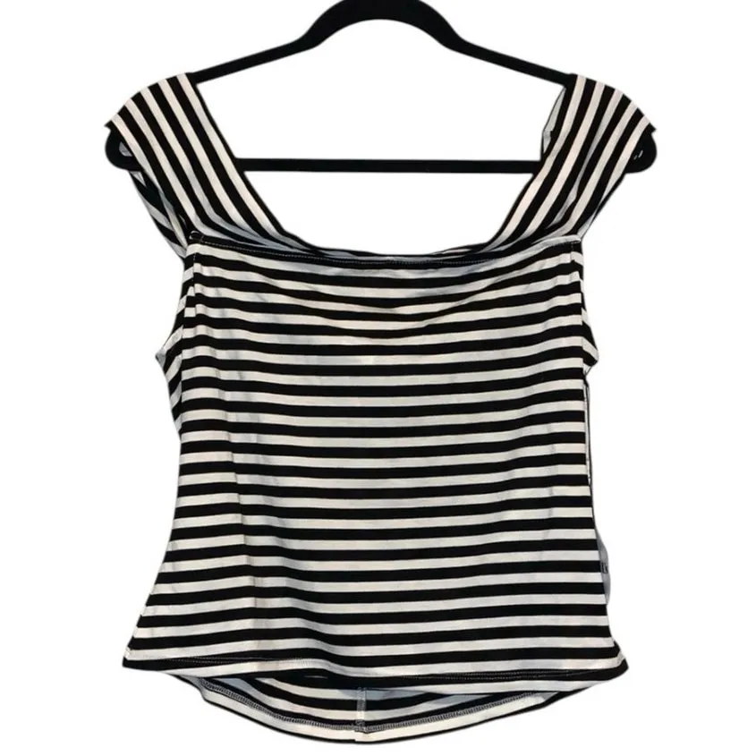 NWT About Us Black & White Striped Off-Shoulder Top - Image 3