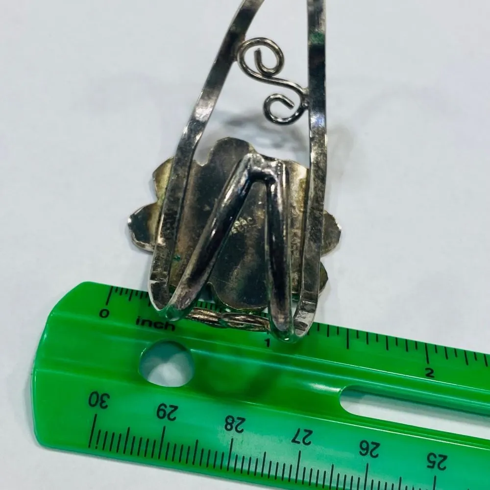 Silver Color Cuff Bracelet Abalone Shell Inlay Flower Shape Center Signed - Image 4