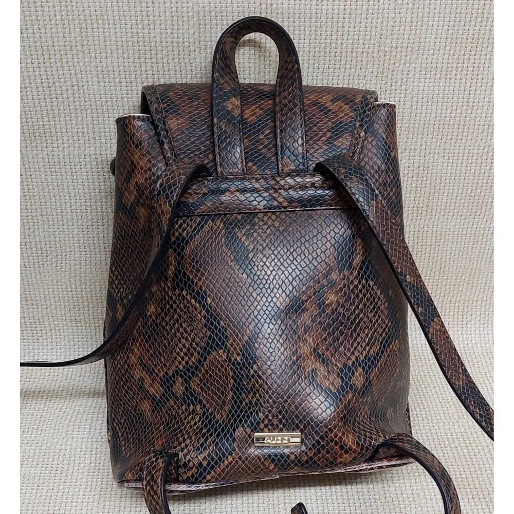 ALDO Brown & Gold Snakeskin Print Faux Leather Backpack Adjustable Straps - Image 3