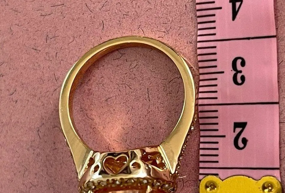 Gorgeous Morganite Cocktail Ring Cubic Zirconia Gold Tone Size 9 - Image 5