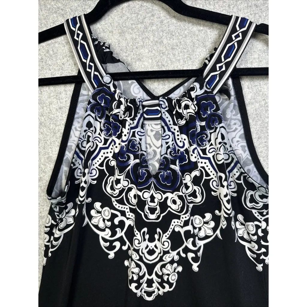 White House Black Market Small Womens Tank Top Sleeveless Black Stretch Keyhole - Image 2