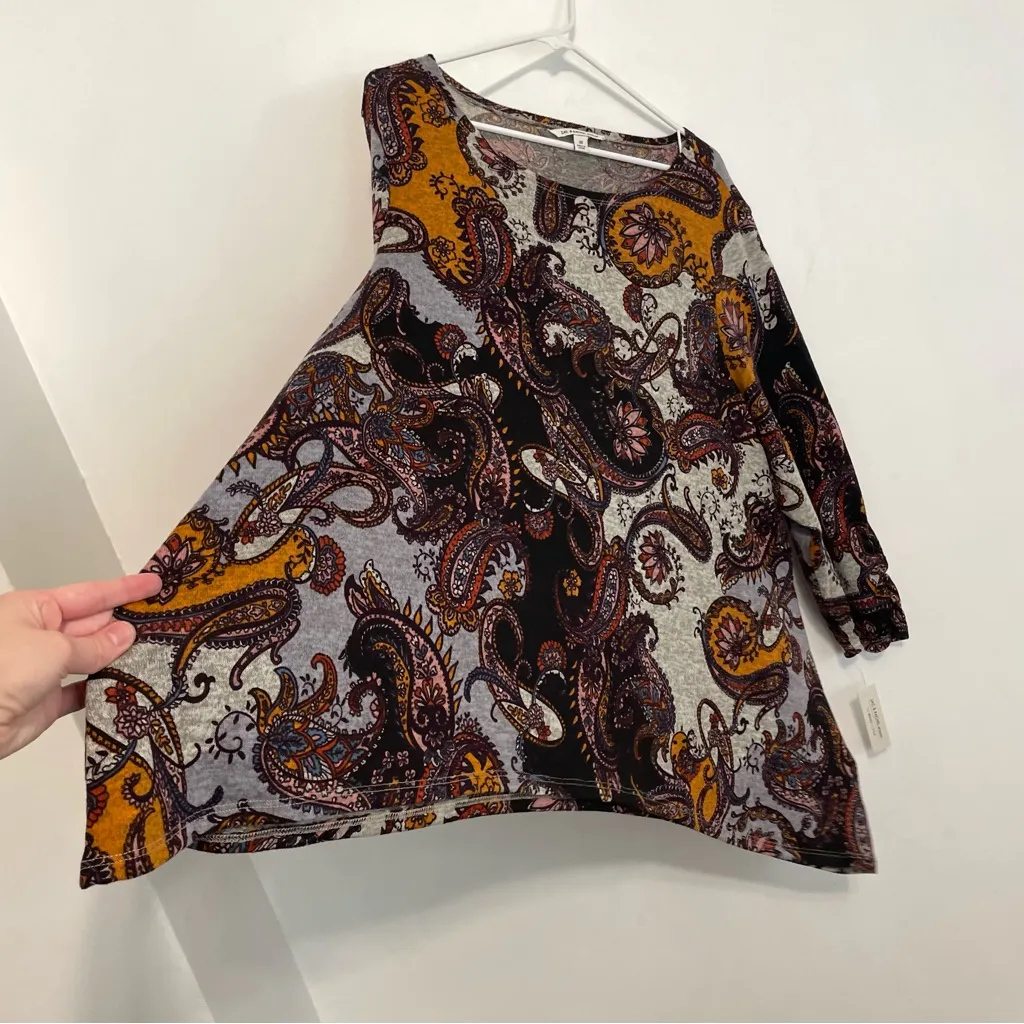 NEW NWT ZAC RACHEL Plus Size Gray Black Purple Paisley 3/4 Sleeve Boho Tunic Top - Image 9