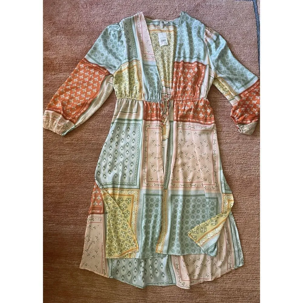 Cato boho patchwork open front kimono cover up L long sleeve new with tags - Image 3
