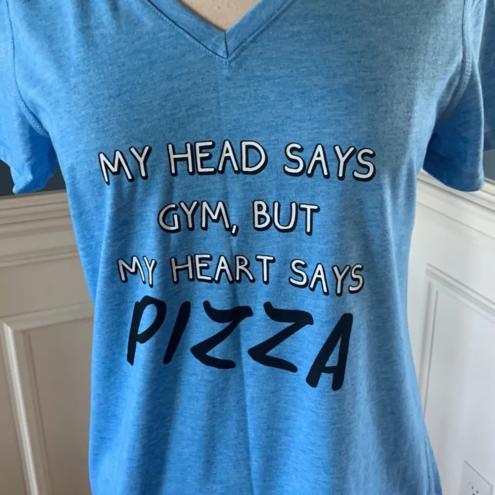 Tee Shirt V Neck Gym Leisure Short Sleeve Pizza Humorous - Image 7