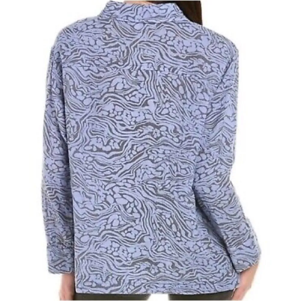 CALME Johnny Was Double Pocket‎ Shacket Button Down Shirt Blue Size Medium New - Image 3