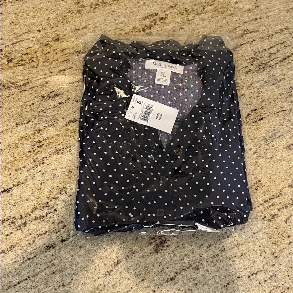 MOTHERHOOD MATERNITY navy Blue Polka Dot 1/2 Button Pullover Top - Image 8