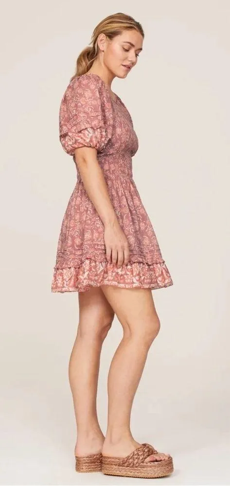 Cleobella • Mina Mini Dress pink floral organic cotton puff sleeve ruffle smock - Image 7