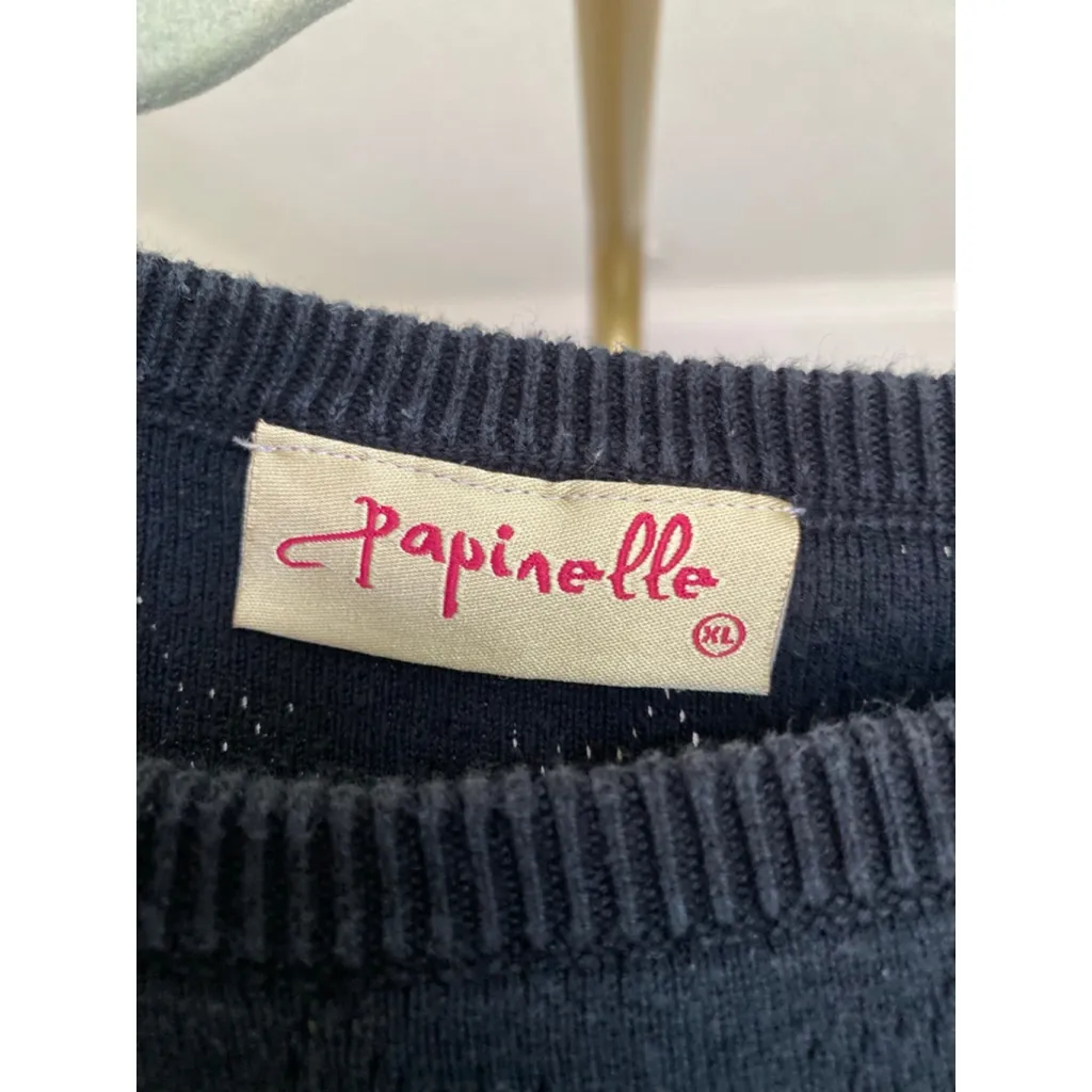 Papinelle Black Sheer Knit Sweater Pullover Star Pattern Women’s XL - Image 5