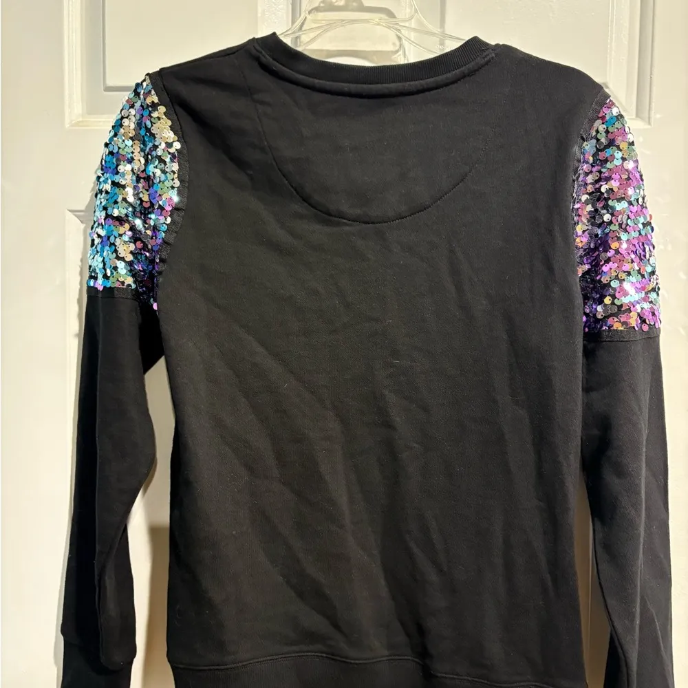 DKNY The everywhere sparkly festive sweatshirt sequence sz XS black - Image 3