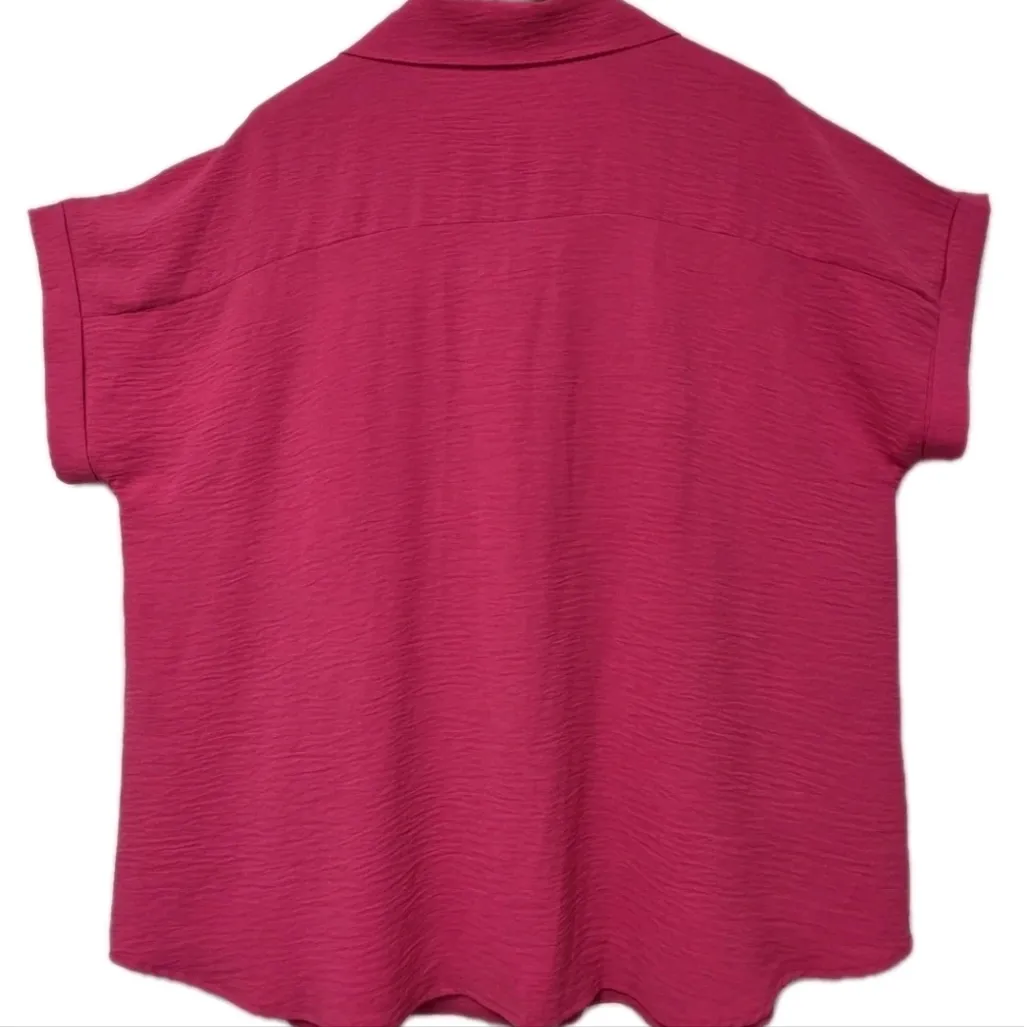 Zenana Women Plus Blouse Tunic Top Button Down Crinkle Texture Hot Pink Size 3x - Image 2