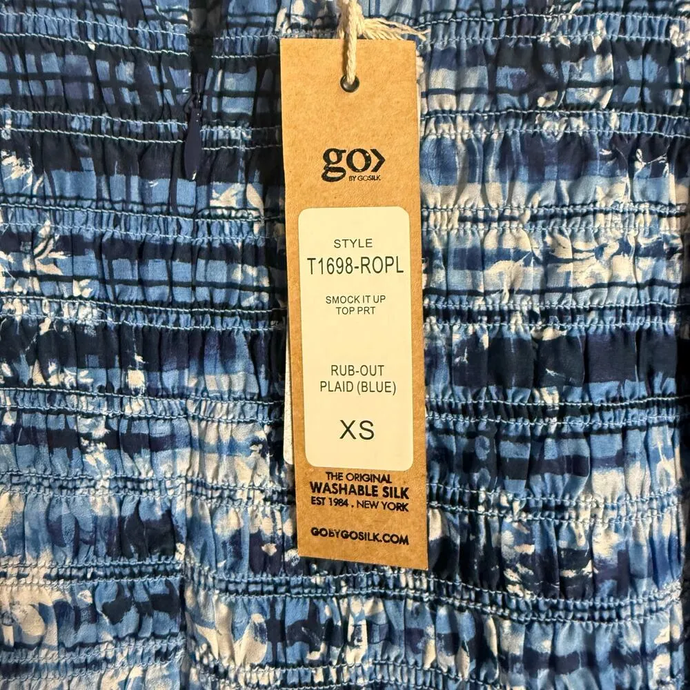 Go by GoSilk Go Smock It Up Blue Half Zip Short Sleeve Top Size XS - Image 11