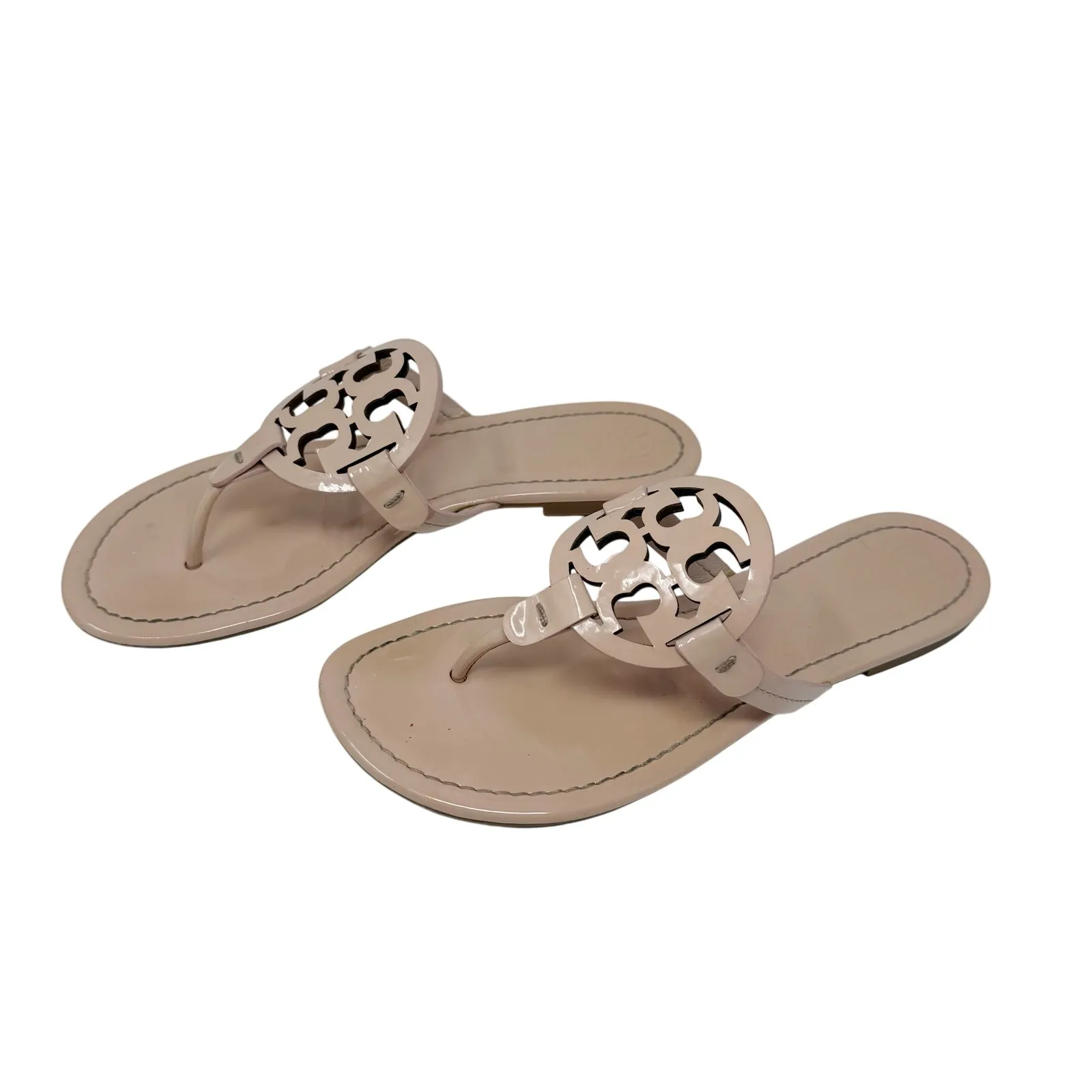 TORY BURCH Light Pink Patent Leather Miller Classic Designer Logo Sandals Size 9 - Image 2