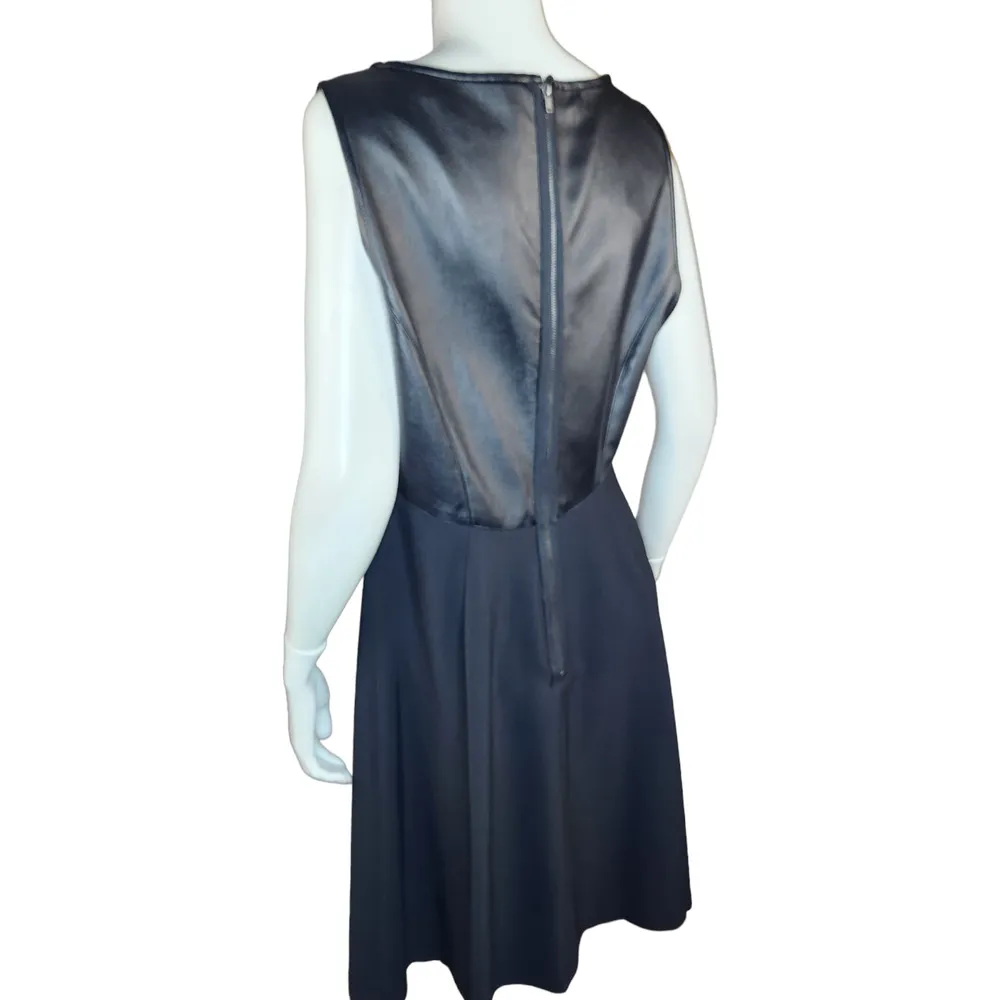 NWT Maggy London Womens 12 Black Faux Leather Fit and Flare Sleeveless Dress - Image 8