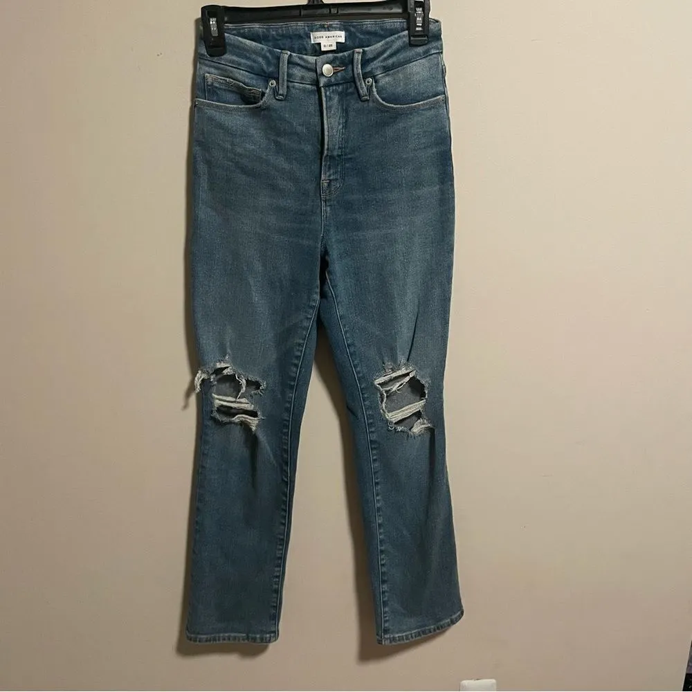 Good American Good Vintage High Rise Distressed Straight Leg Jeans- Size 0 (25) - Image 4