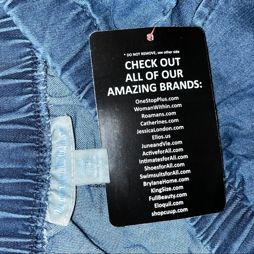 Woman Within NWT Sz 26W Tall Blue Denim Fineline Stretch Pull On Wide Leg Jeans - Image 3